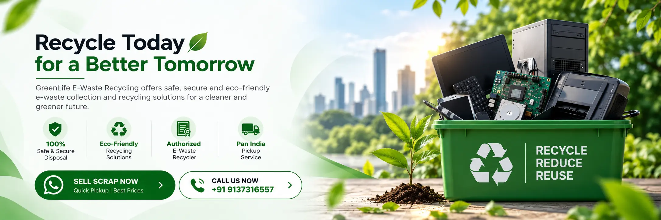 Responsible e-waste recycling solutions including collection, segregation, material recovery and responsible disposal